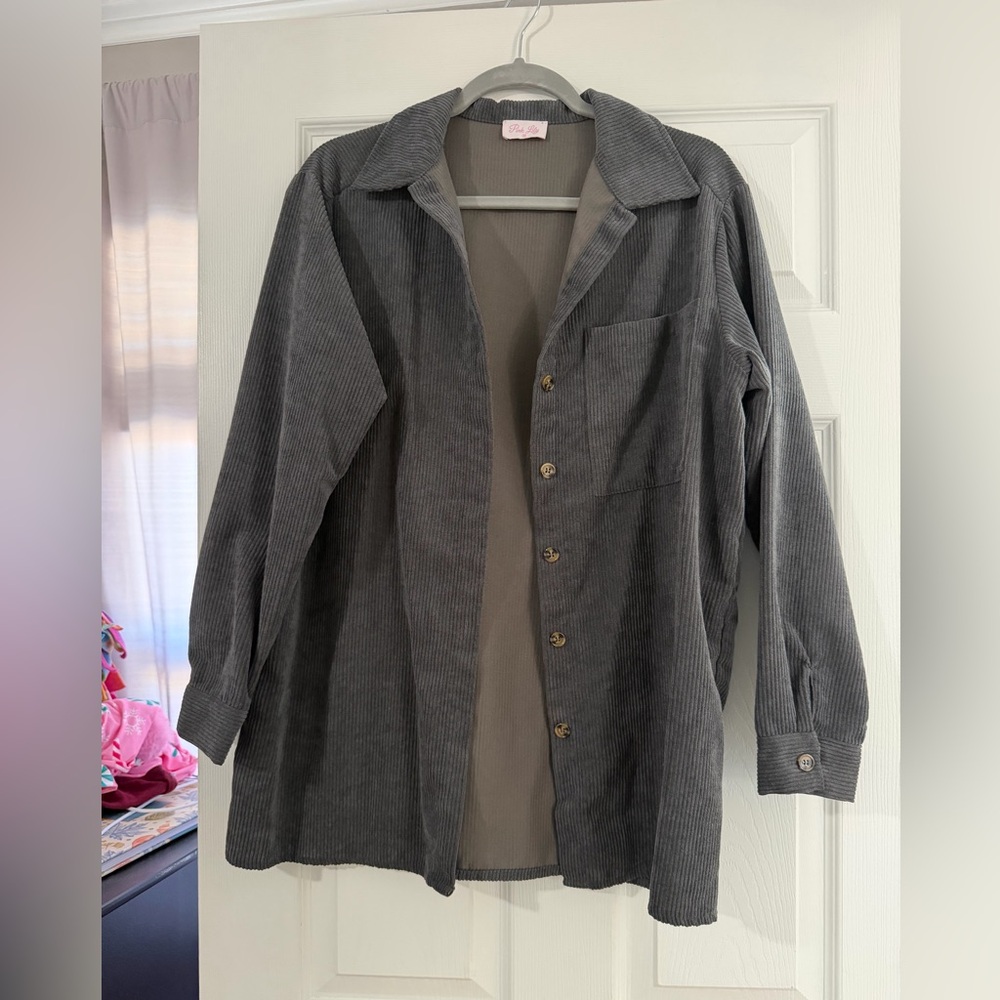 Pink Lily Charcoal Button Up Shirt